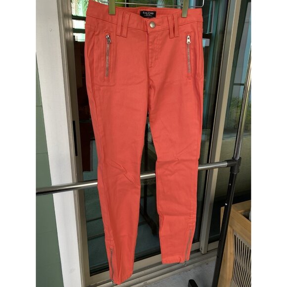 Vintage BEBE Y2K Moto Coated Skinny Zipper Jeans Orange Size 28 Made in USA - Picture 1 of 5
